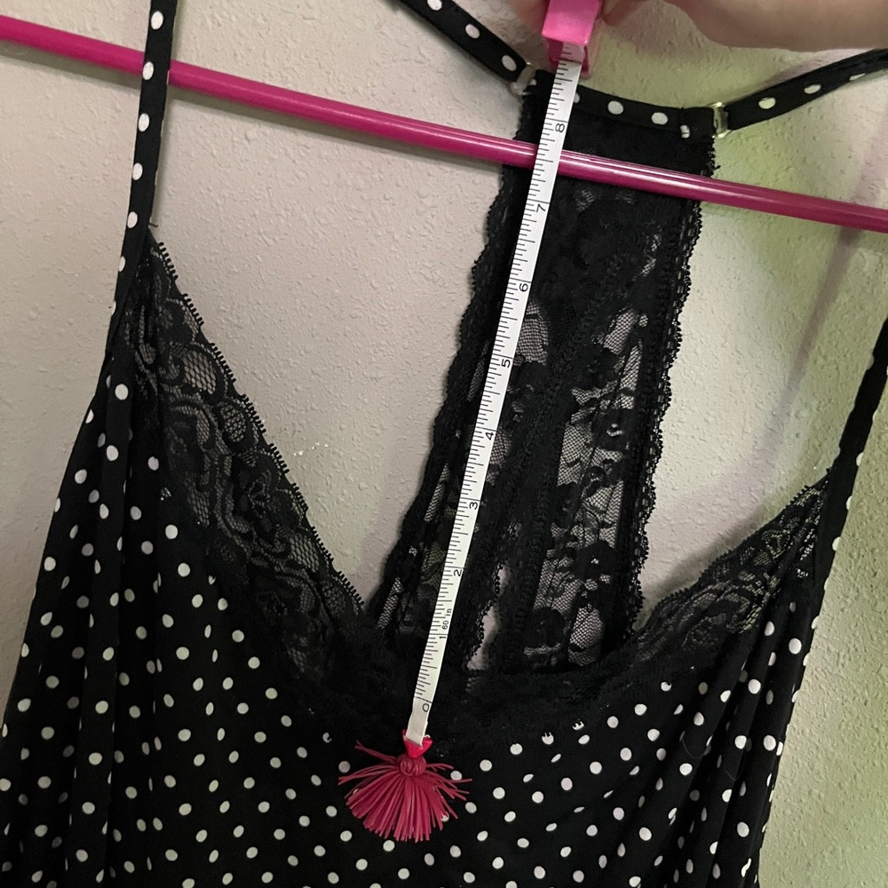 Black and White Polka Dot Lace Trim Racerback Babydoll Nightgown 2X - Picture 7 of 15
